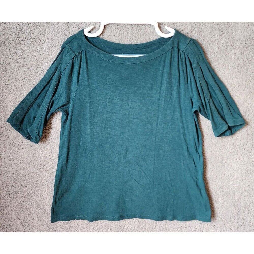 Loft Women's Short Split Sleeve Boat Neck T Shirt Top Solid Teal/Green Size M